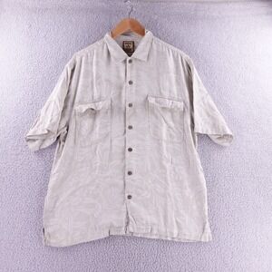 Tommy Bahama Mens Large Silk Camp Shirt‎ Beige Tropical Floral Herringbone